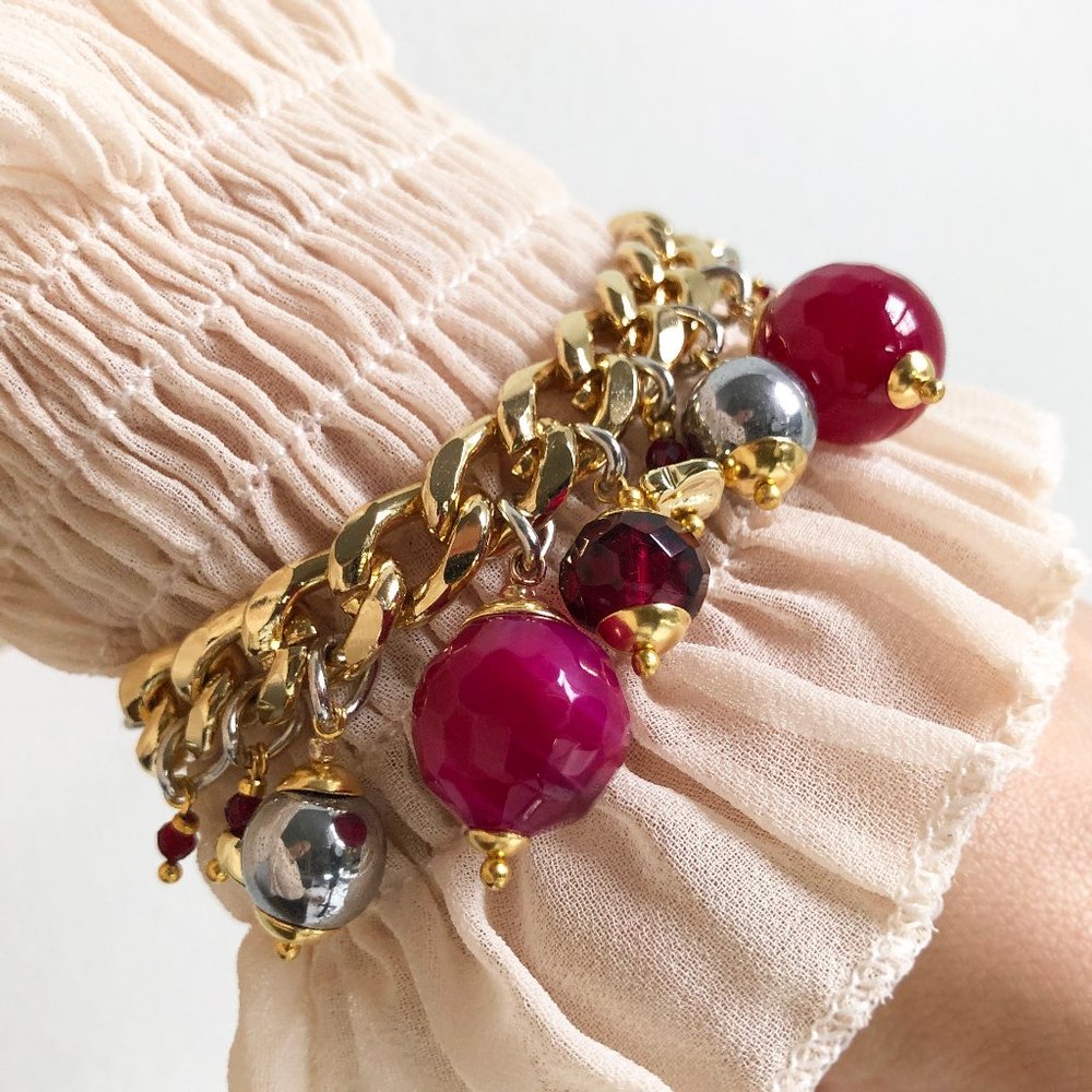 Statement charm bracelet gold, large accent link bracelet